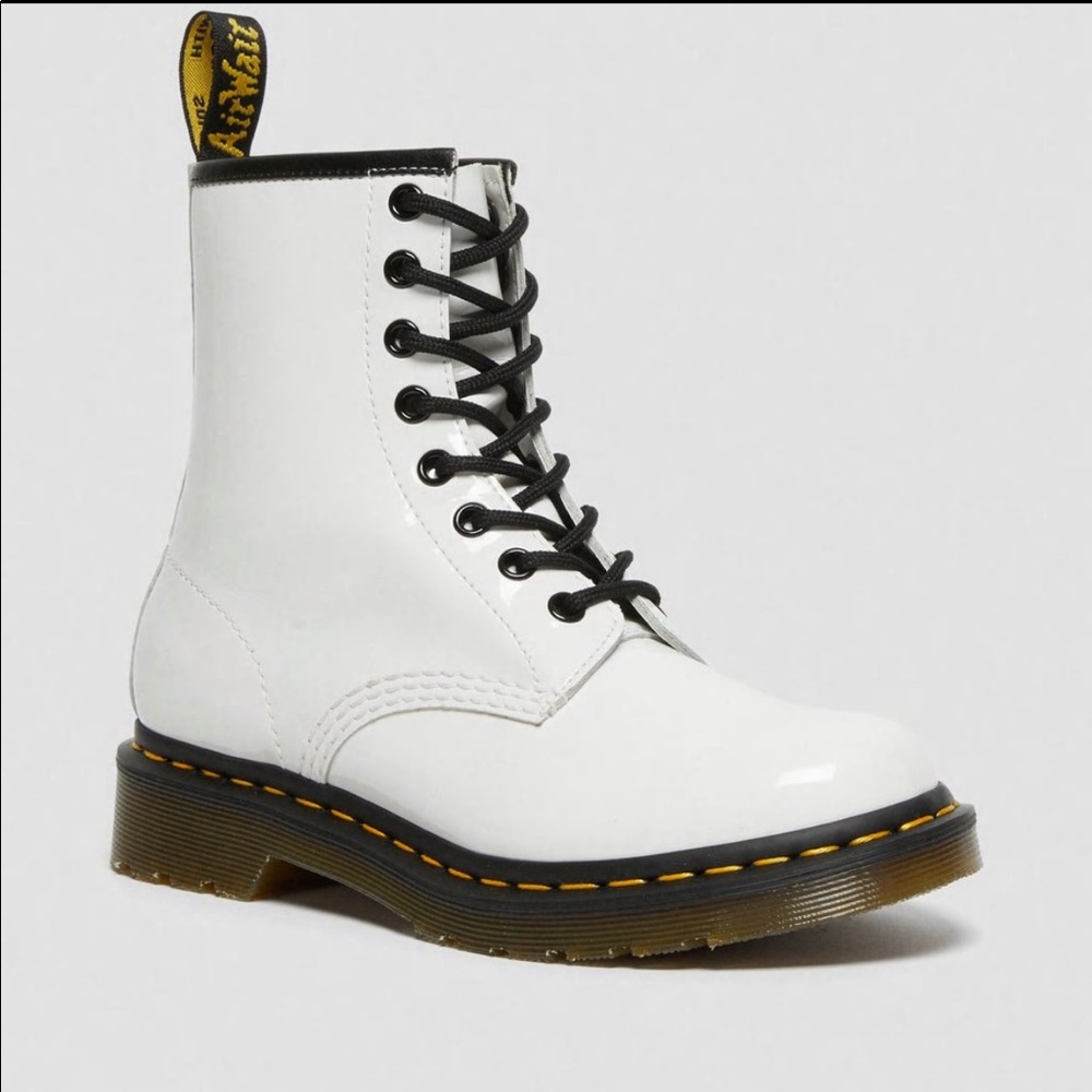 White Doc Martens Leather Lace Up Boot